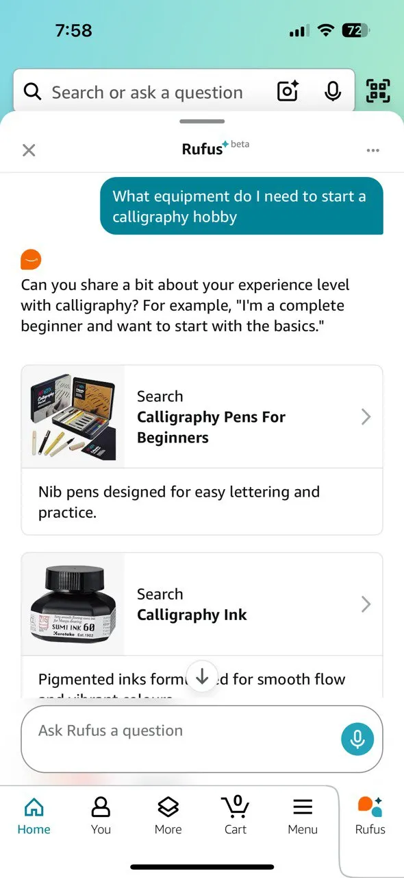 Tìm kiếm dụng cụ cần thiết cho sở thích mới với Rufus trên Amazon