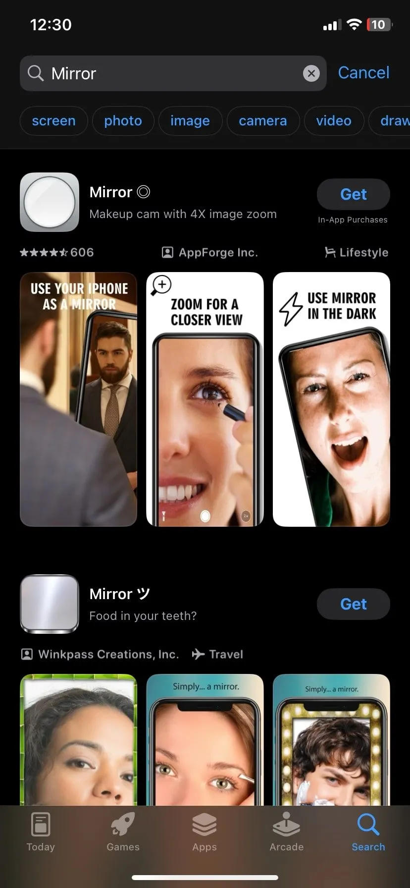 Tìm kiếm ứng dụng gương trên iPhone