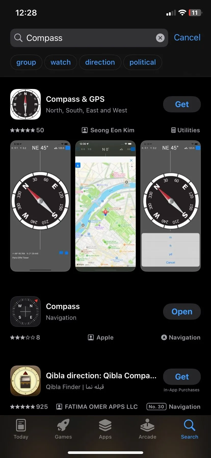 Tìm kiếm ứng dụng la bàn trên iPhone