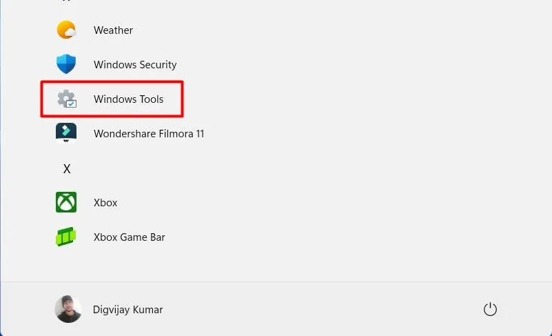 Tìm Local Security Policy trong Windows Tools từ Start Menu