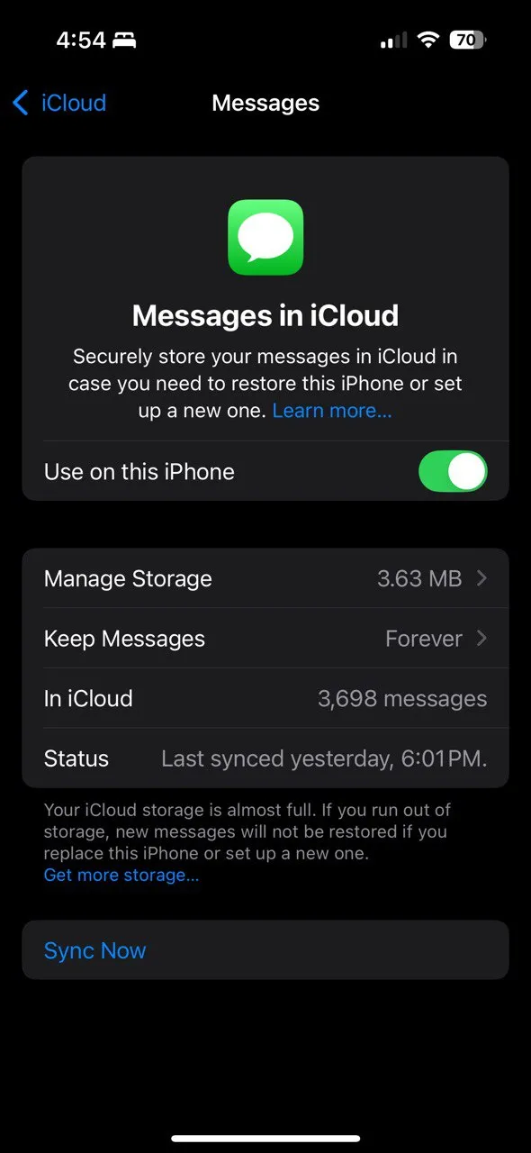 Tin nhắn được sao lưu vào iCloud
