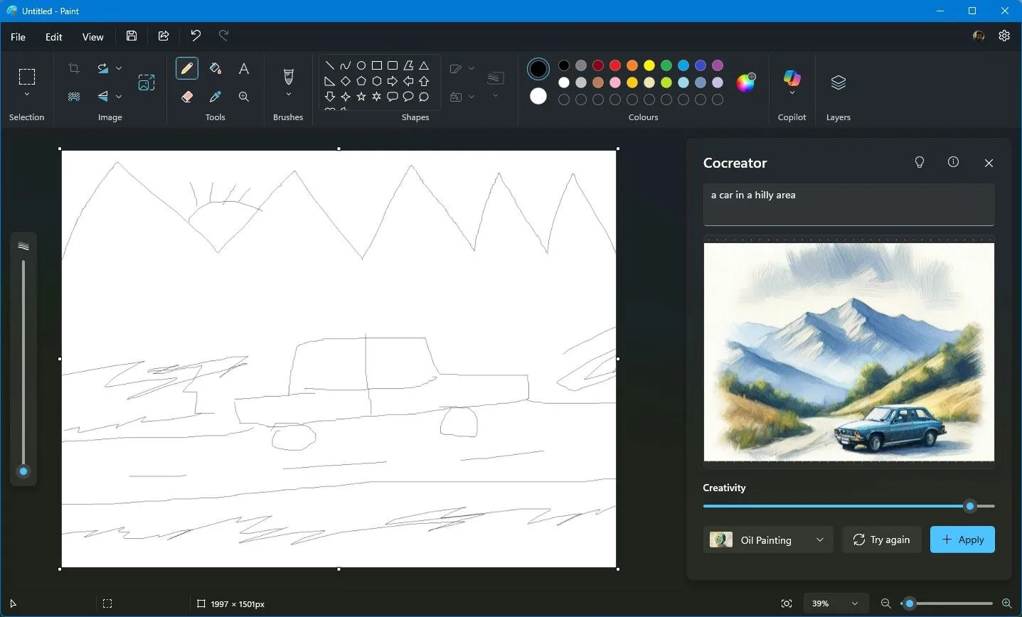 Tính năng Cocreator trong Microsoft Paint hỗ trợ chuyển phác thảo thành tác phẩm nghệ thuật AI