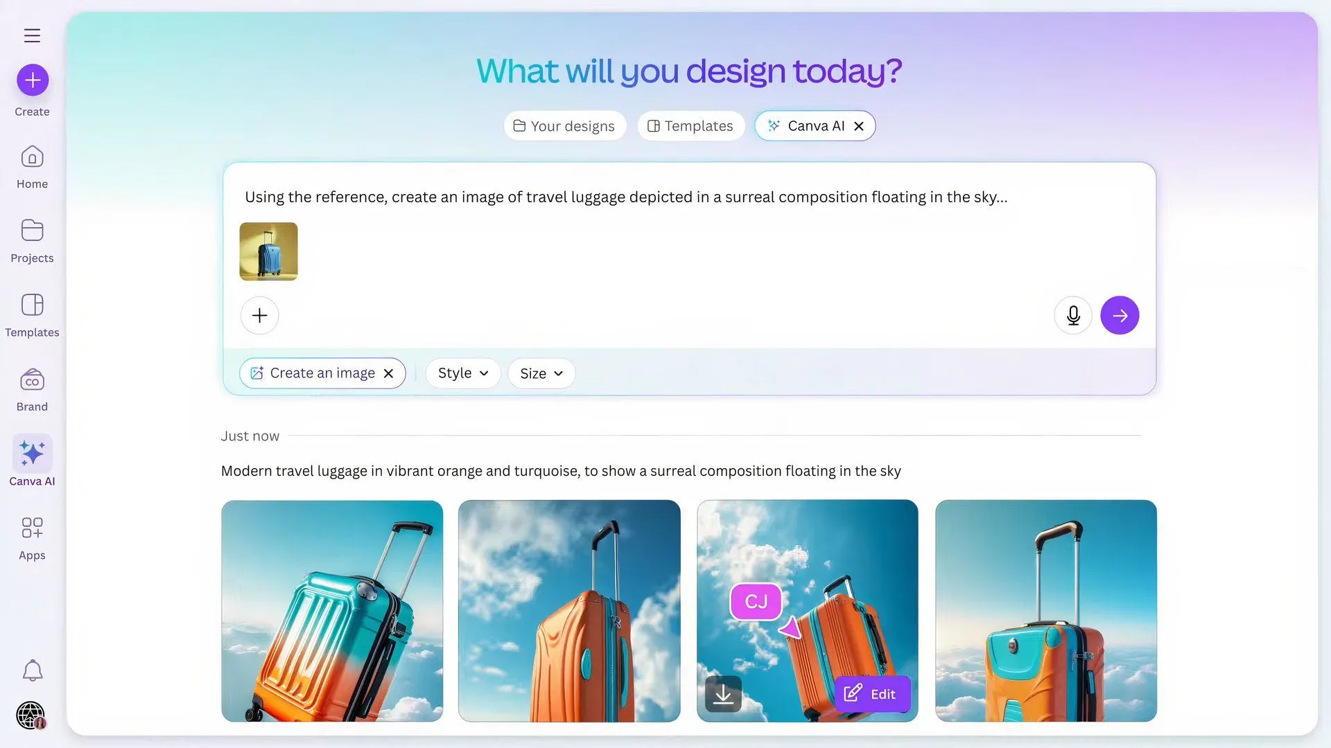 Tính năng Create an Image của Canva AI tạo ảnh mới từ nội dung hiện có
