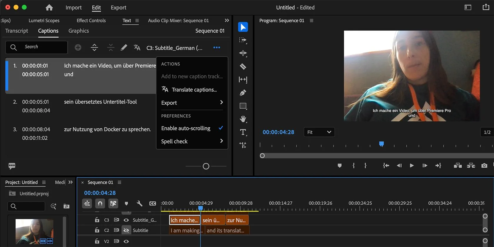 Tính năng dịch phụ đề AI tự động của Adobe Premiere Pro