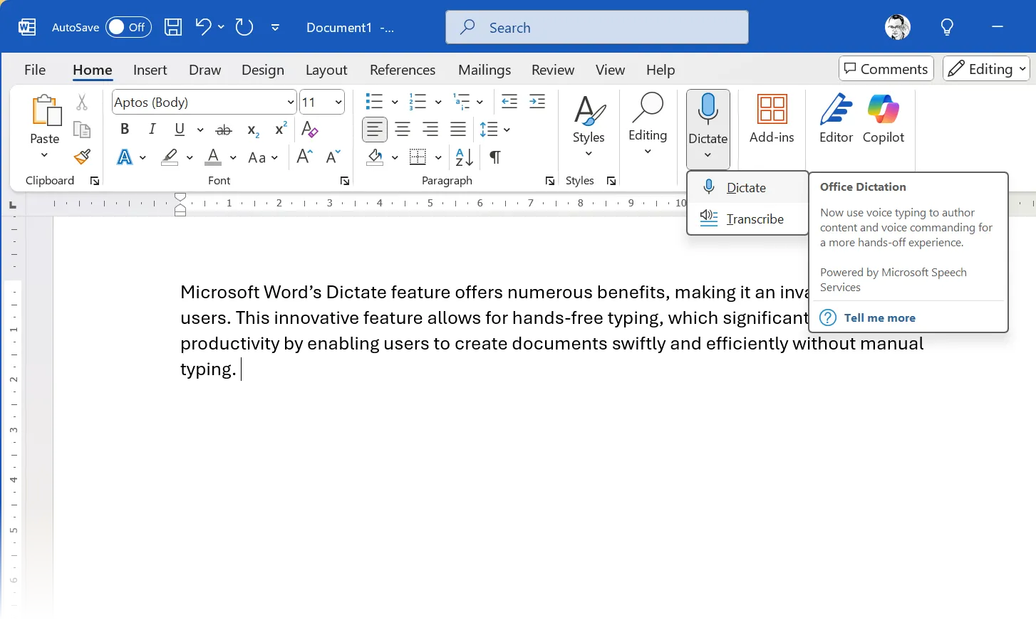 Tính năng Dictate trong Microsoft Word giúp gõ văn bản bằng giọng nói