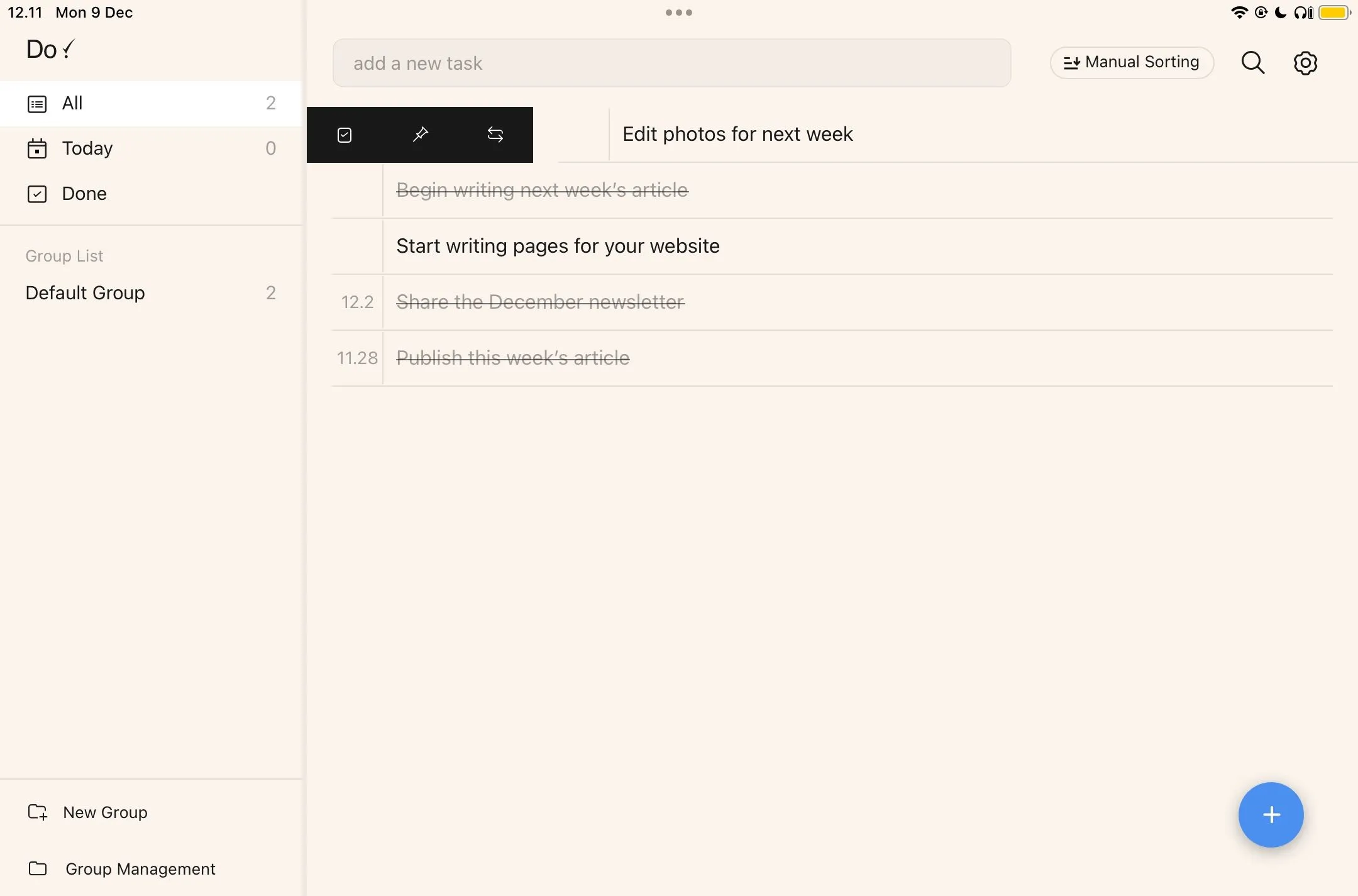 Tính năng ghim nhiệm vụ quan trọng trên Do! app giúp sắp xếp công việc
