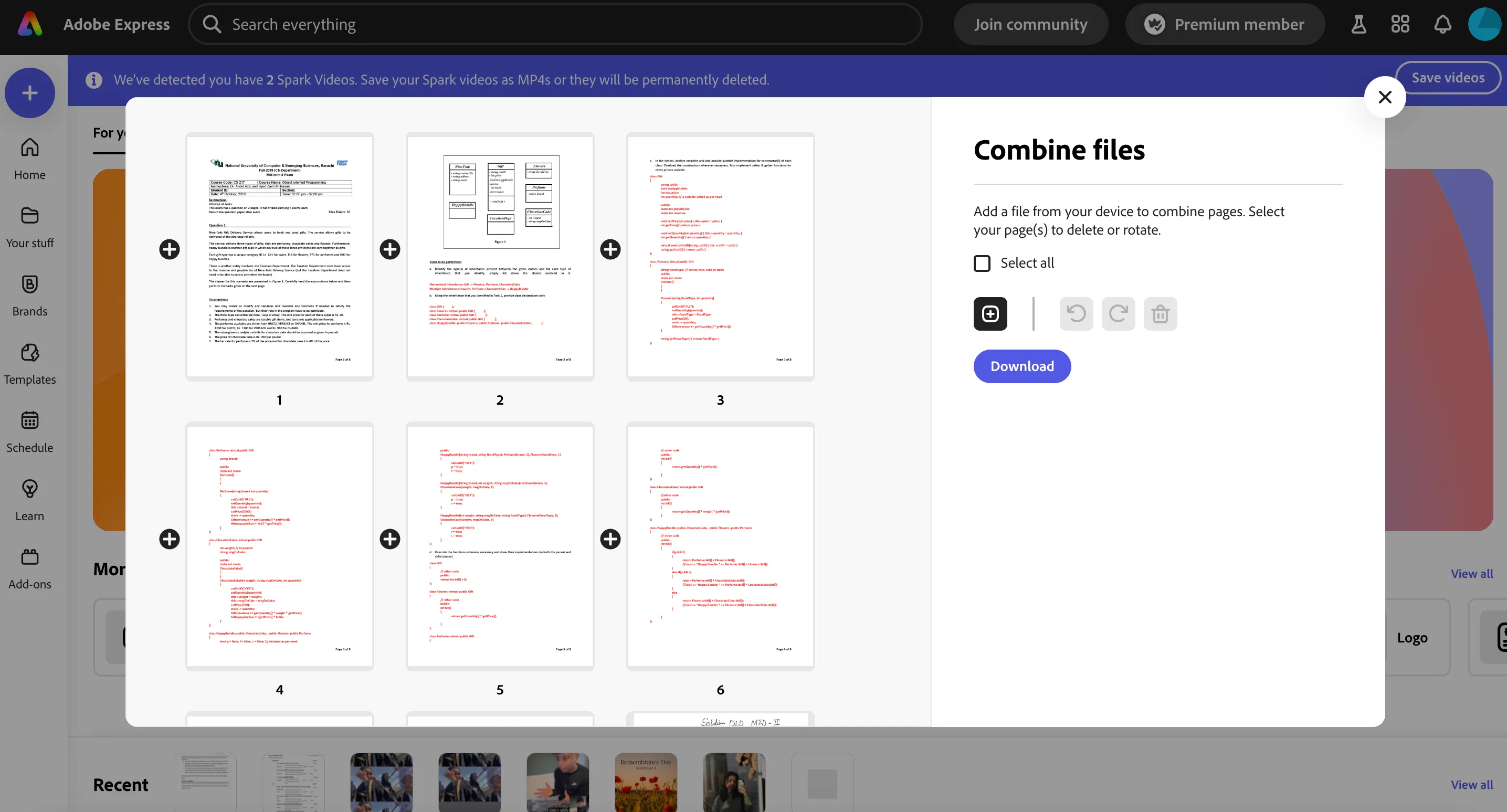 Tính năng kết hợp nhiều loại tệp (ảnh, văn bản, PDF) thành một file PDF duy nhất trong Adobe Express