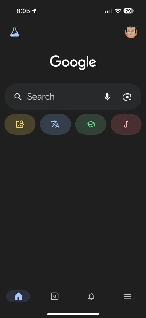 Tính năng nhận dạng bài hát trong ứng dụng Google trên iOS hiển thị biểu tượng micro và tùy chọn tìm bài hát