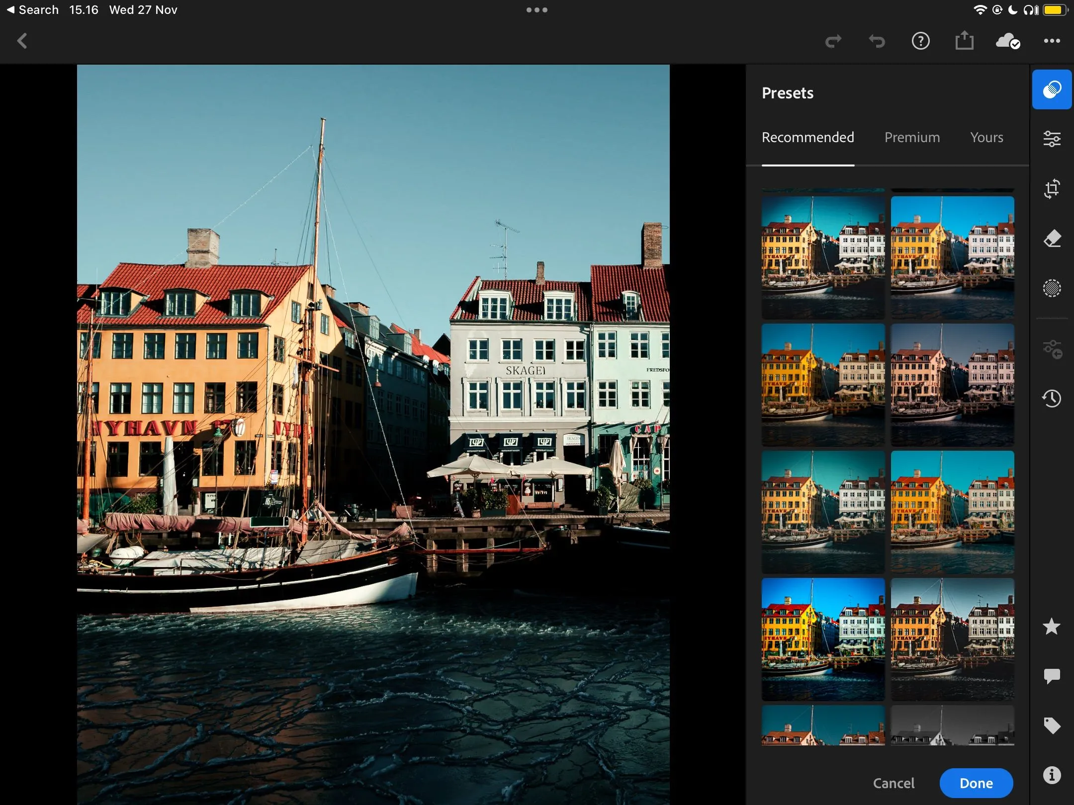 Tính năng Recommended Presets (Đề xuất Preset) trong Lightroom Mobile giúp tìm bộ lọc phù hợp.