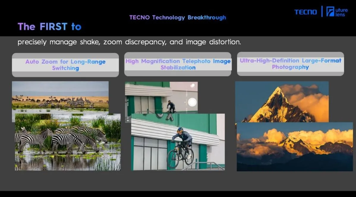Tính năng Tap Any Zoom Dual Prism Telephoto của Tecno giúp phóng to linh hoạt