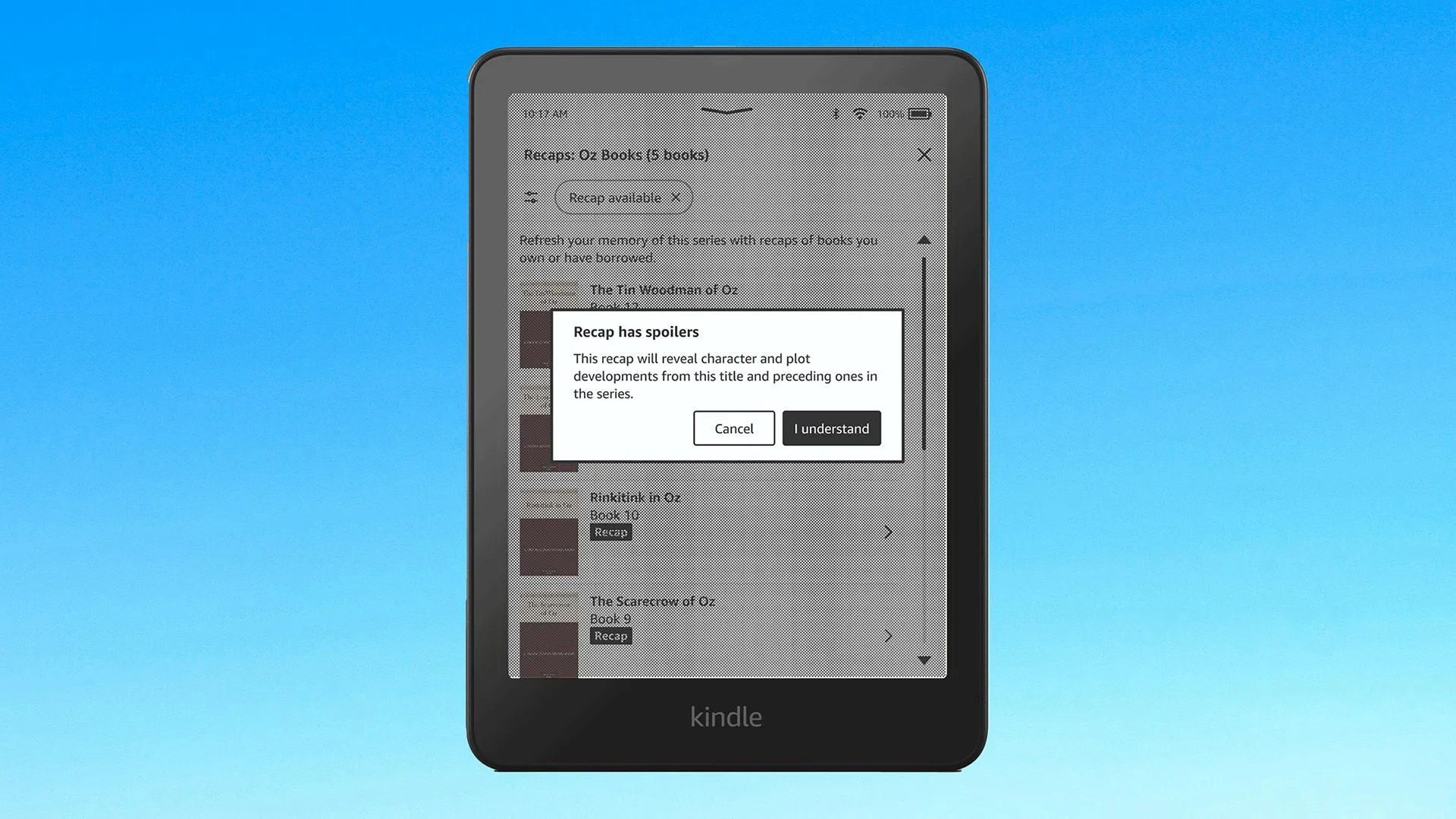 Tính năng Tóm tắt sách (Recap) mới trên Amazon Kindle giúp người dùng nắm bắt nhanh nội dung các phần trước trong chuỗi truyện.