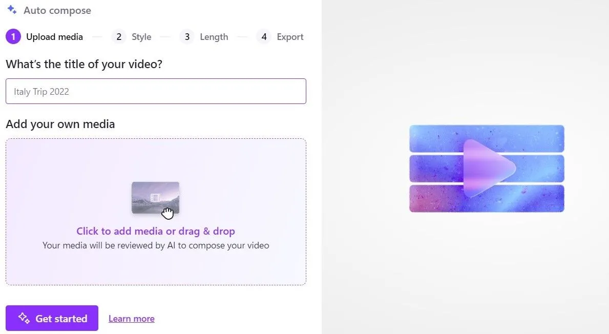 Tính năng tự động tổng hợp video bằng AI trong ứng dụng Clipchamp