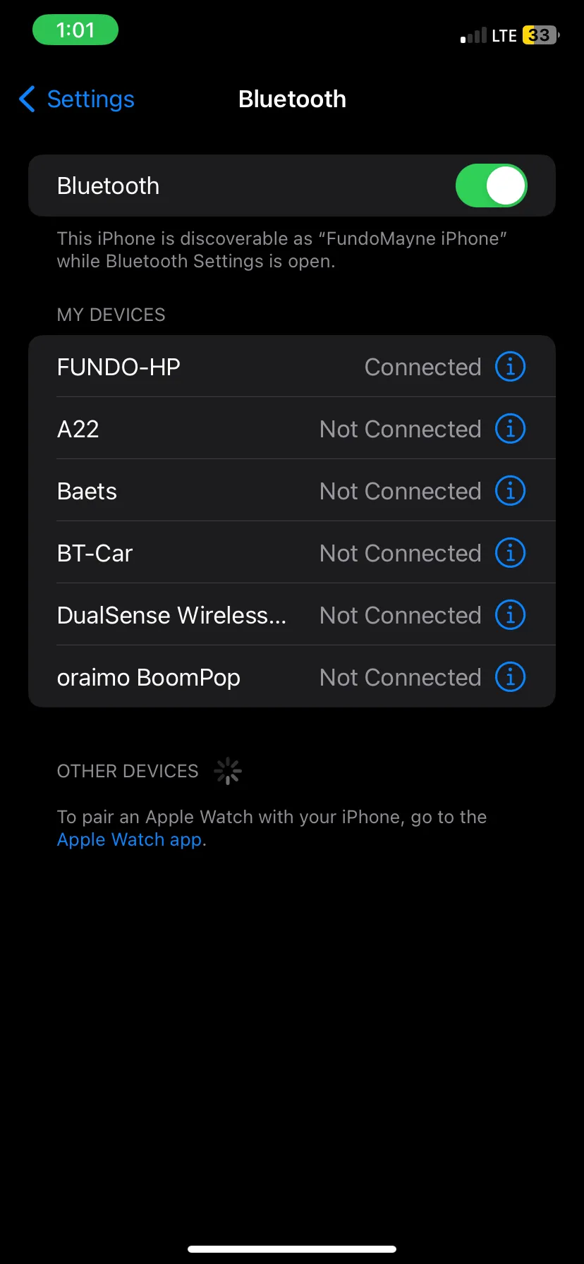 Trang cài đặt Bluetooth trên điện thoại iPhone