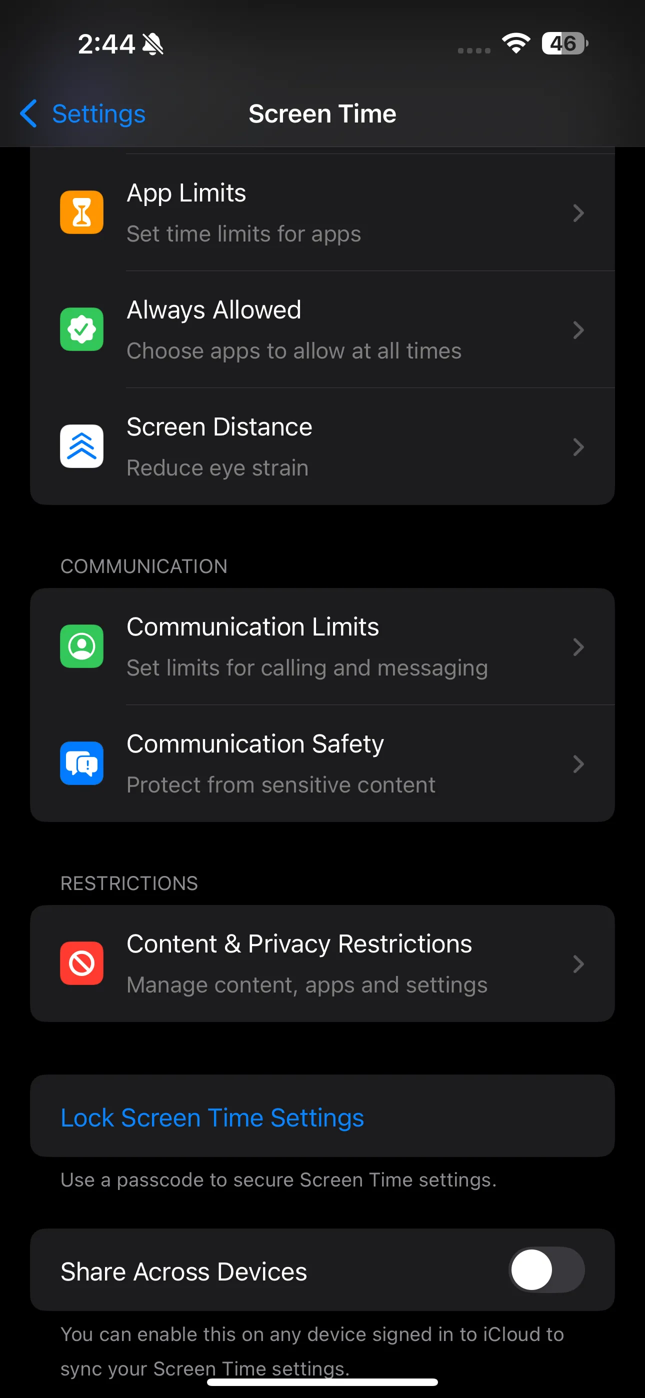 Trang cài đặt Thời gian sử dụng trên iPhone