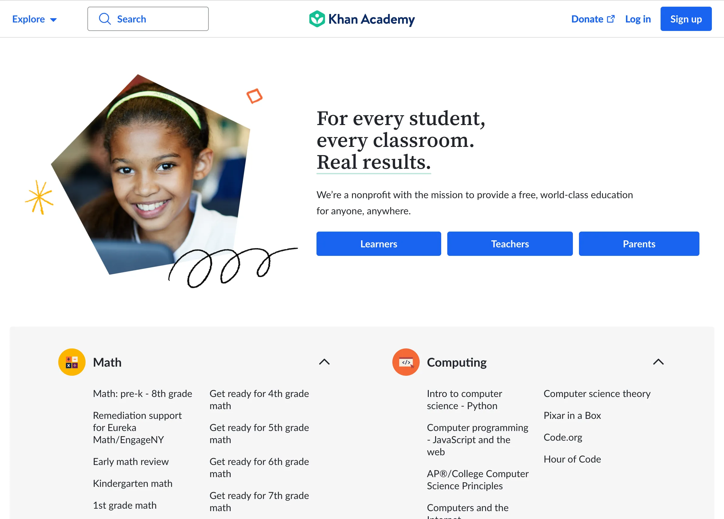 Trang chủ Khan Academy giới thiệu các khóa học online miễn phí đa dạng