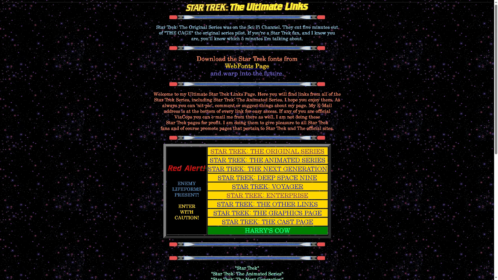 Trang chủ Star Trek The Ultimate Links, một fan site công nghệ thập niên 90