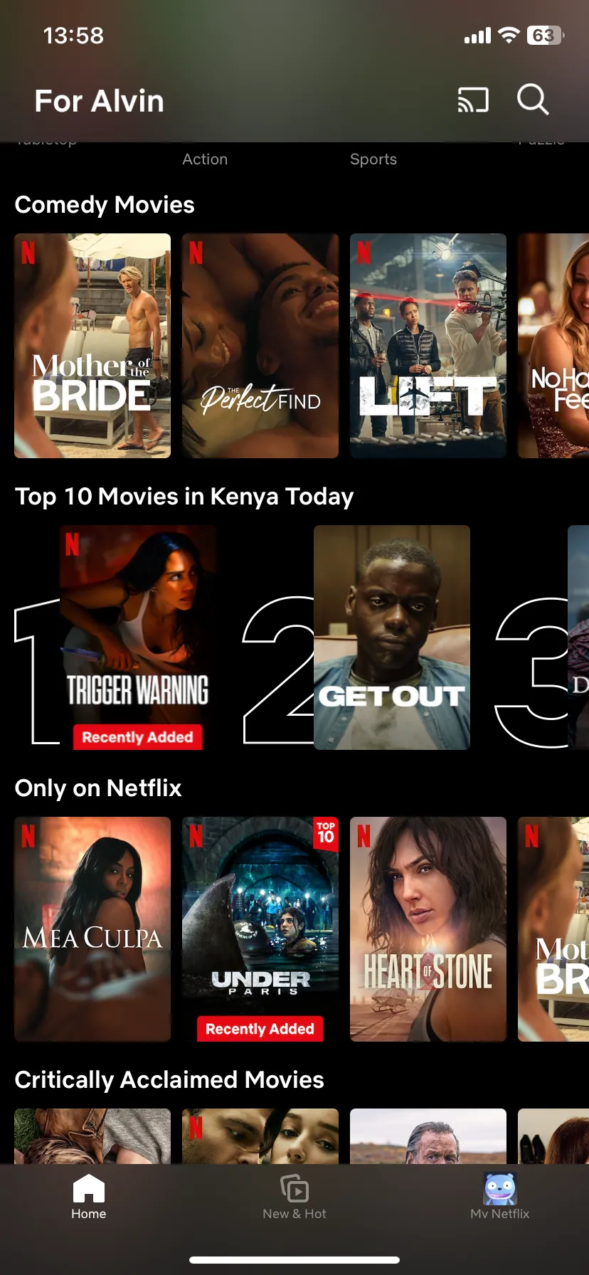 Trang chủ ứng dụng Netflix trên iOS, thể hiện kho nội dung giải trí đa dạng, là lựa chọn lý tưởng để người du lịch một mình thư giãn trong những khoảng thời gian rảnh rỗi hoặc khi thời tiết không thuận lợi.