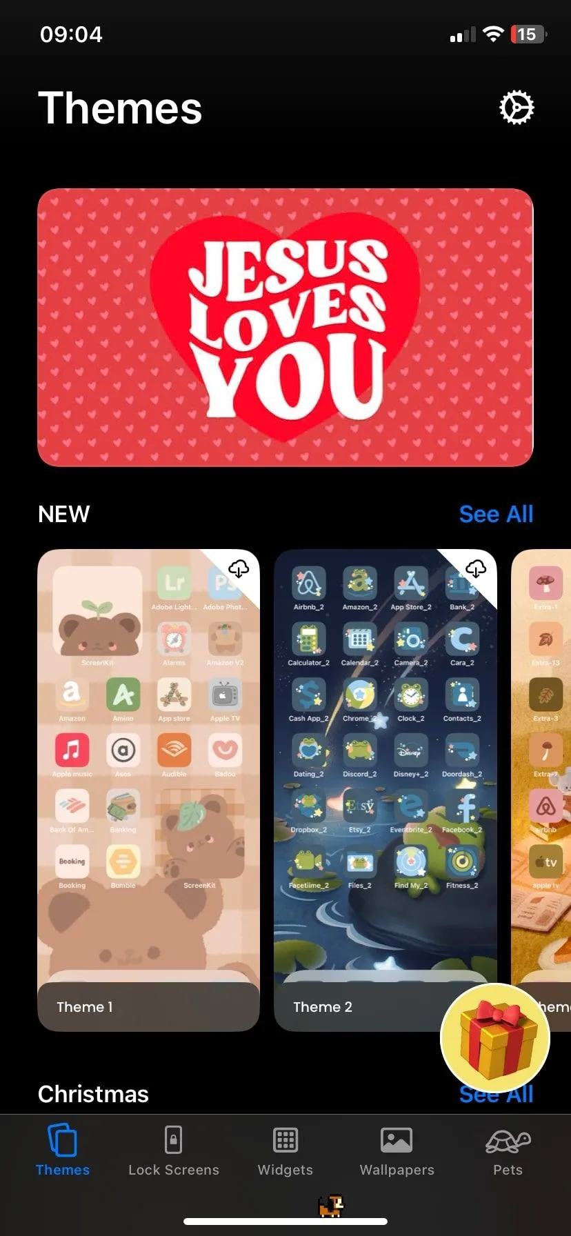 Trang chủ ứng dụng ScreenKit với các gói biểu tượng và chủ đề