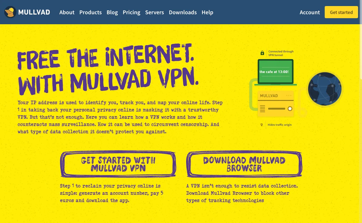 Trang chủ website của Mullvad VPN, một dịch vụ VPN chú trọng quyền riêng tư và ẩn danh