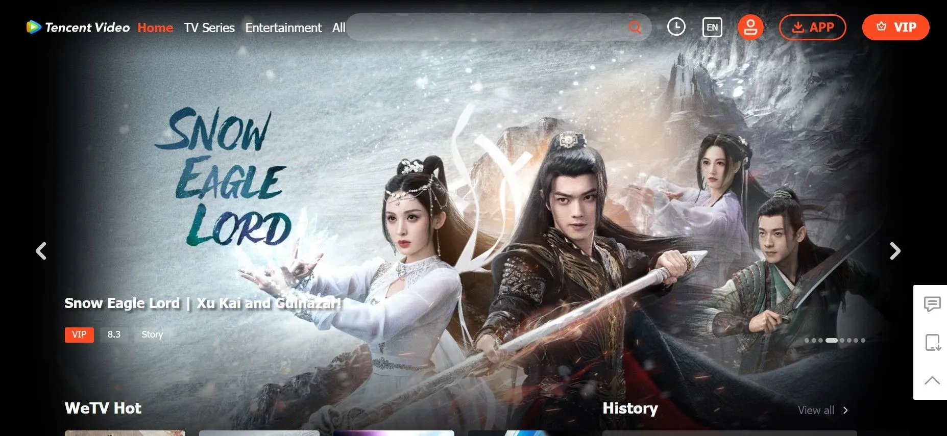 Trang chủ WeTV VIP hiển thị các chương trình giải trí và phim truyền hình châu Á, nền tảng xem phim miễn phí có tùy chọn cao cấp