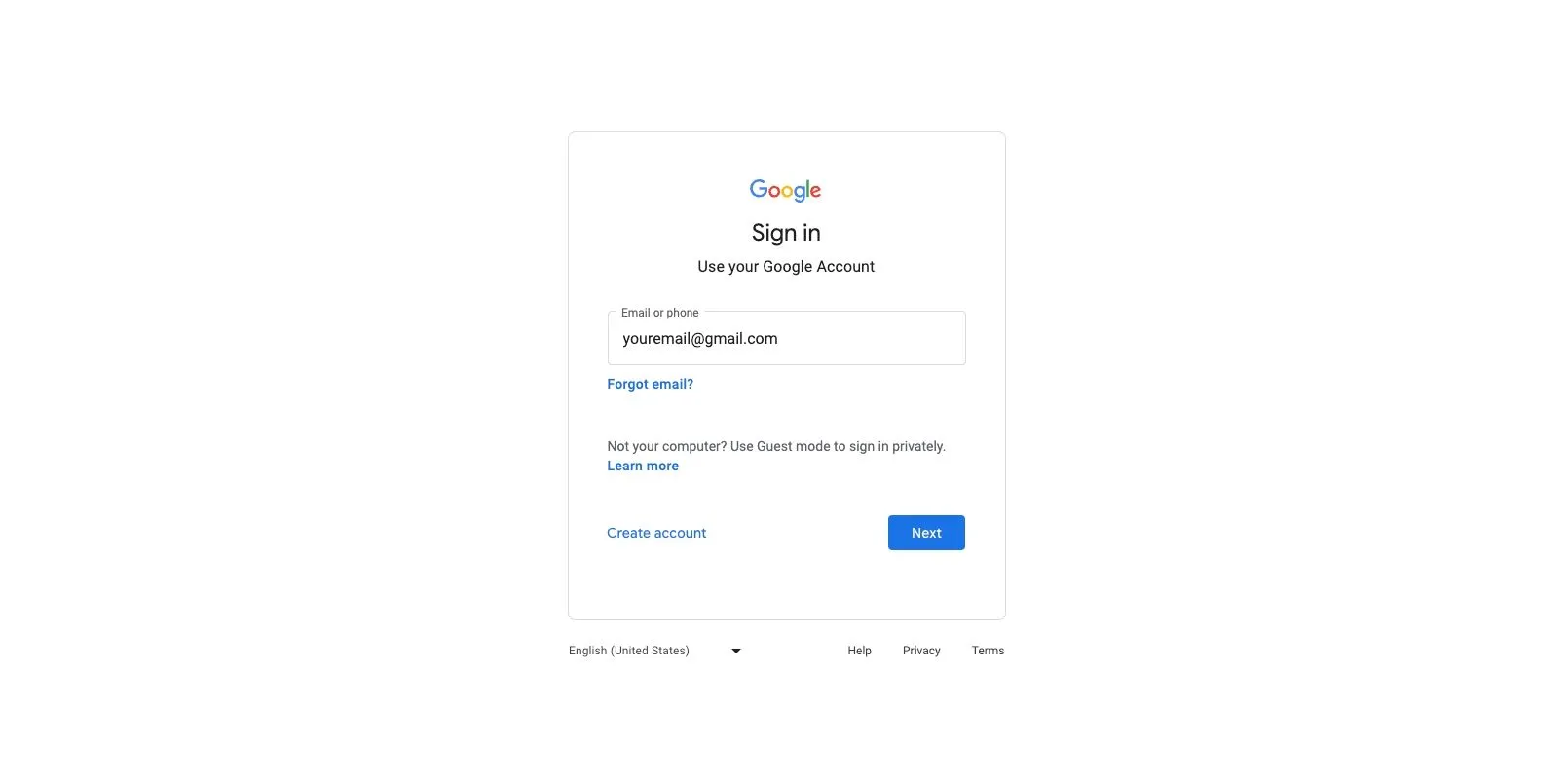 Trang đăng nhập tài khoản Google hiển thị tùy chọn "Đăng nhập bằng Google"