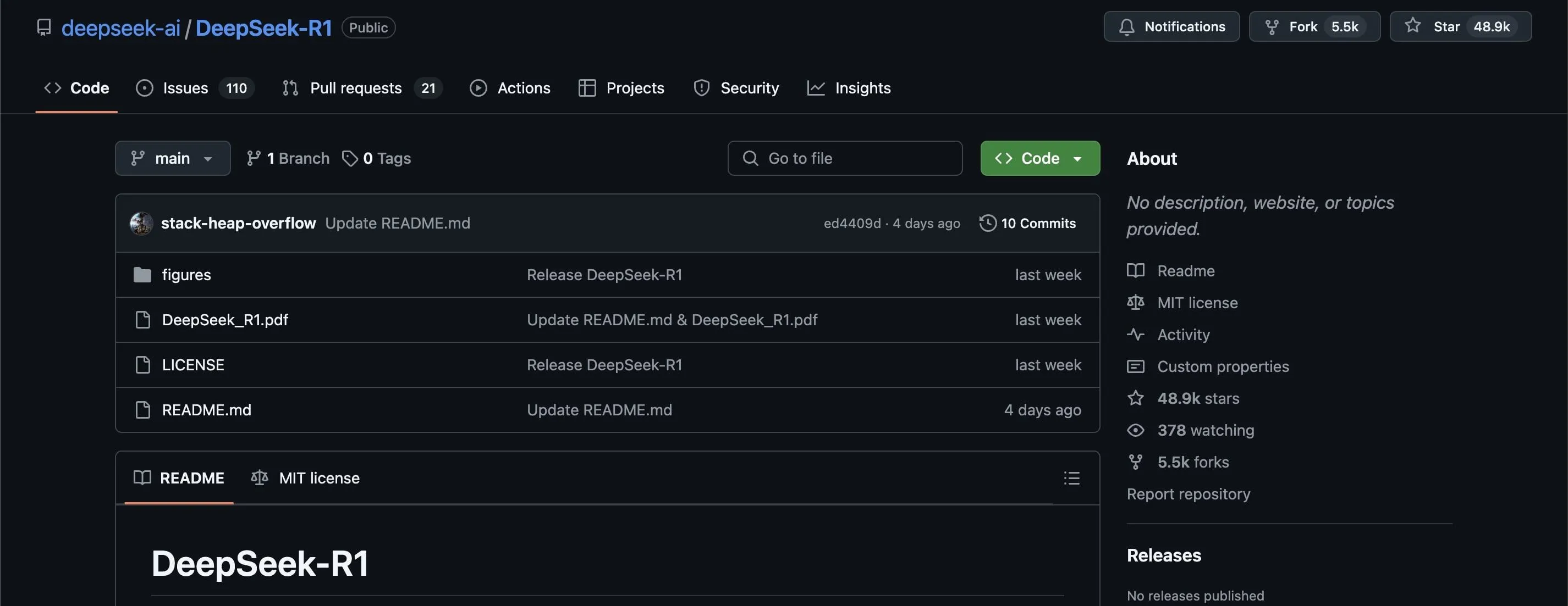 Trang kho lưu trữ GitHub của DeepSeek AI thể hiện tính chất mã nguồn mở