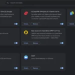 Trang quản lý tiện ích mở rộng trong Google Chrome để xem và tắt
