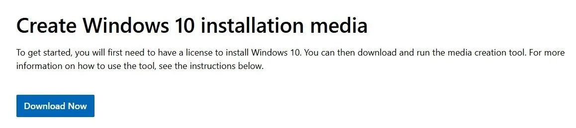 Trang tải xuống công cụ tạo media cài đặt Windows 10