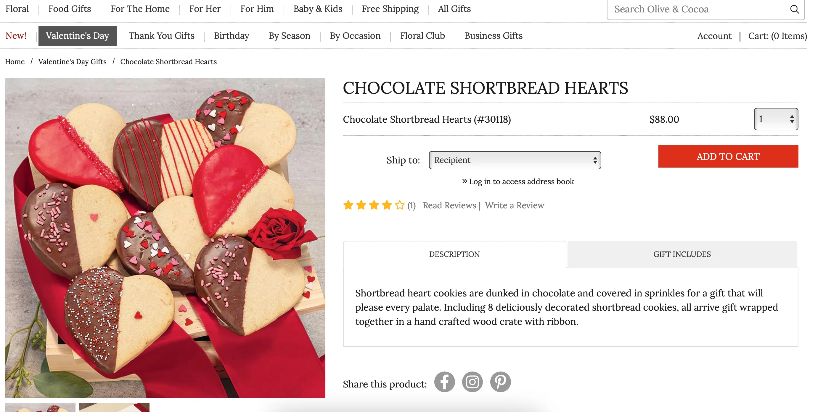Trang web Olive &amp; Cocoa chuyên quà tặng Valentine cao cấp và sang trọng