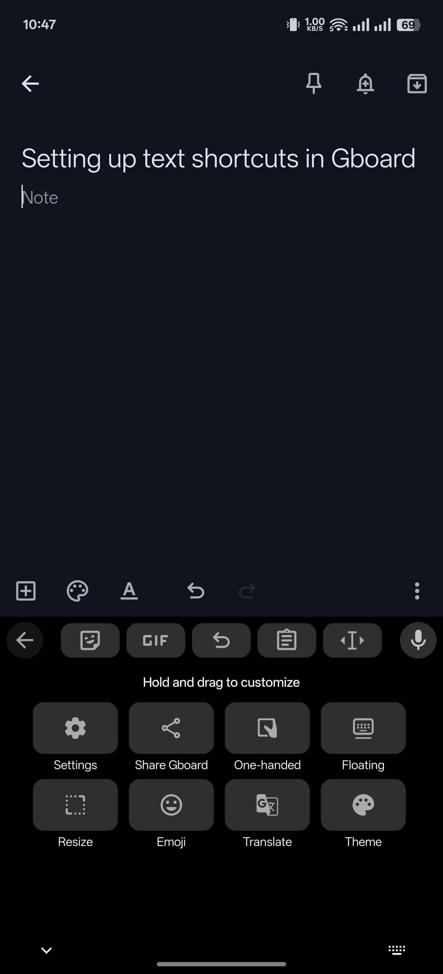 Truy cập cài đặt Gboard trên điện thoại Android để tạo phím tắt