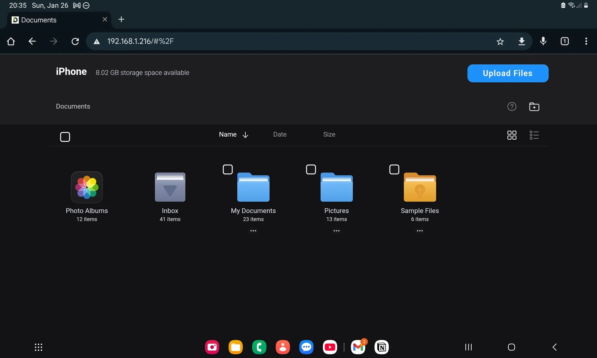 Truyền tải tệp giữa iPhone và máy tính bảng Android thông qua WebDAV server trong ứng dụng Documents