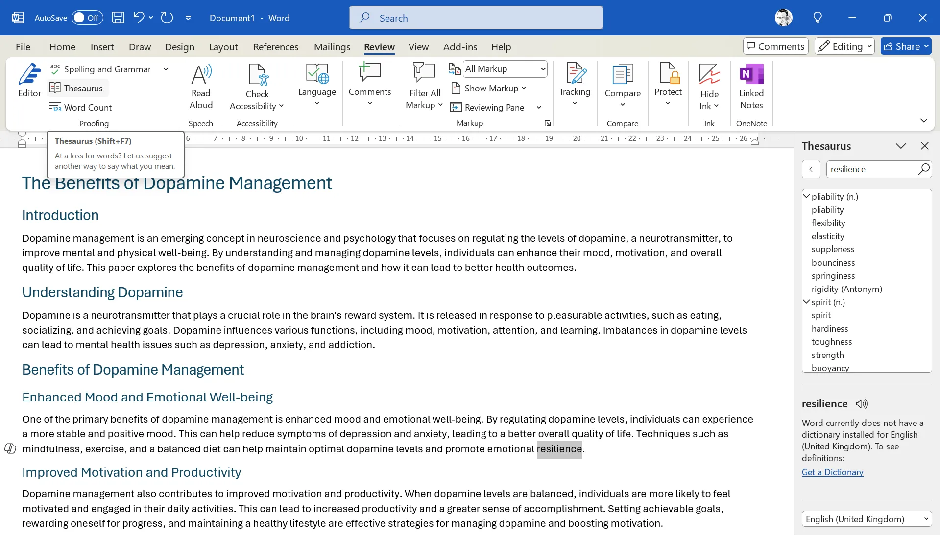 Từ điển đồng nghĩa trong Microsoft Office
