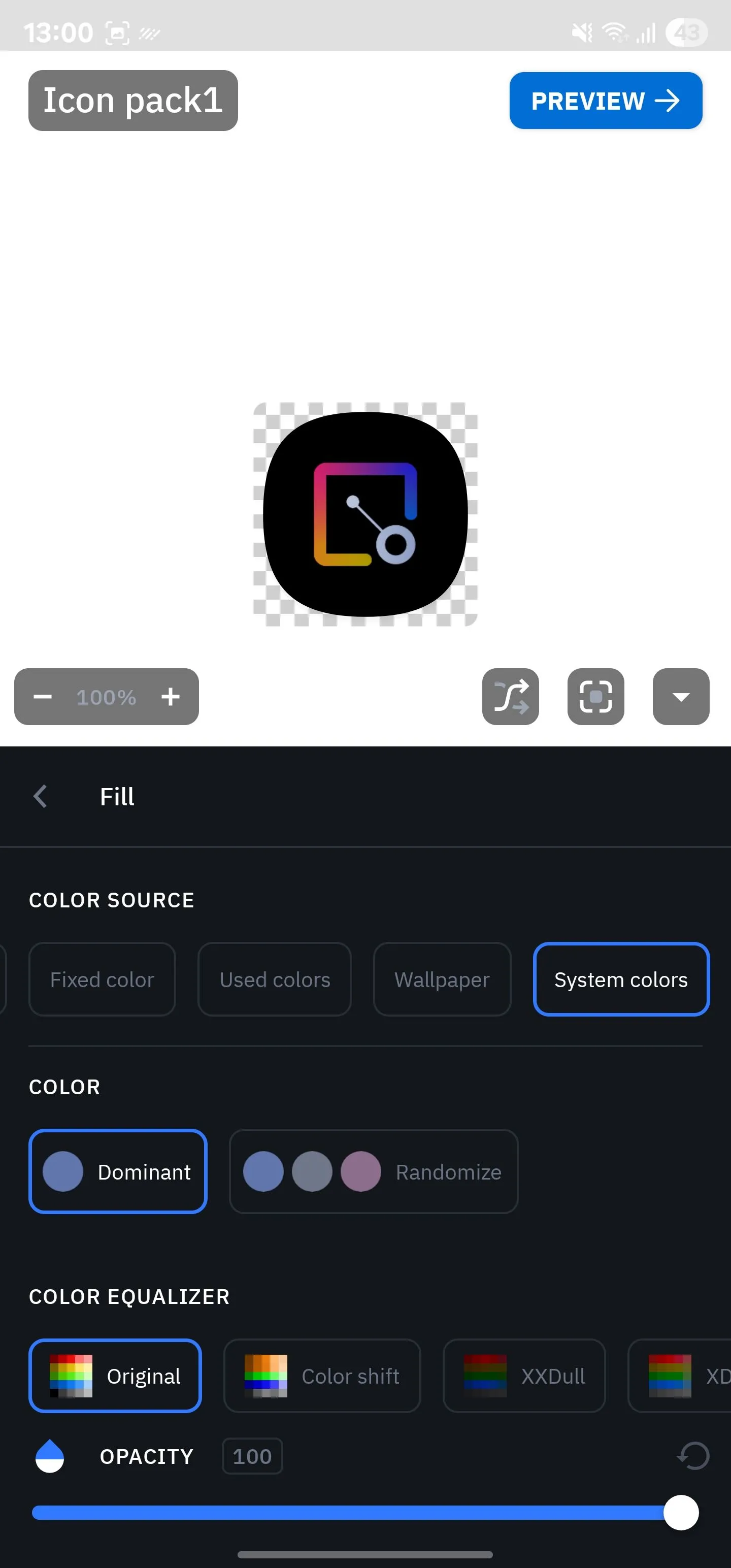 Tùy chỉnh màu sắc biểu tượng ứng dụng trong Icon Pack Studio tích hợp với Smart Launcher.