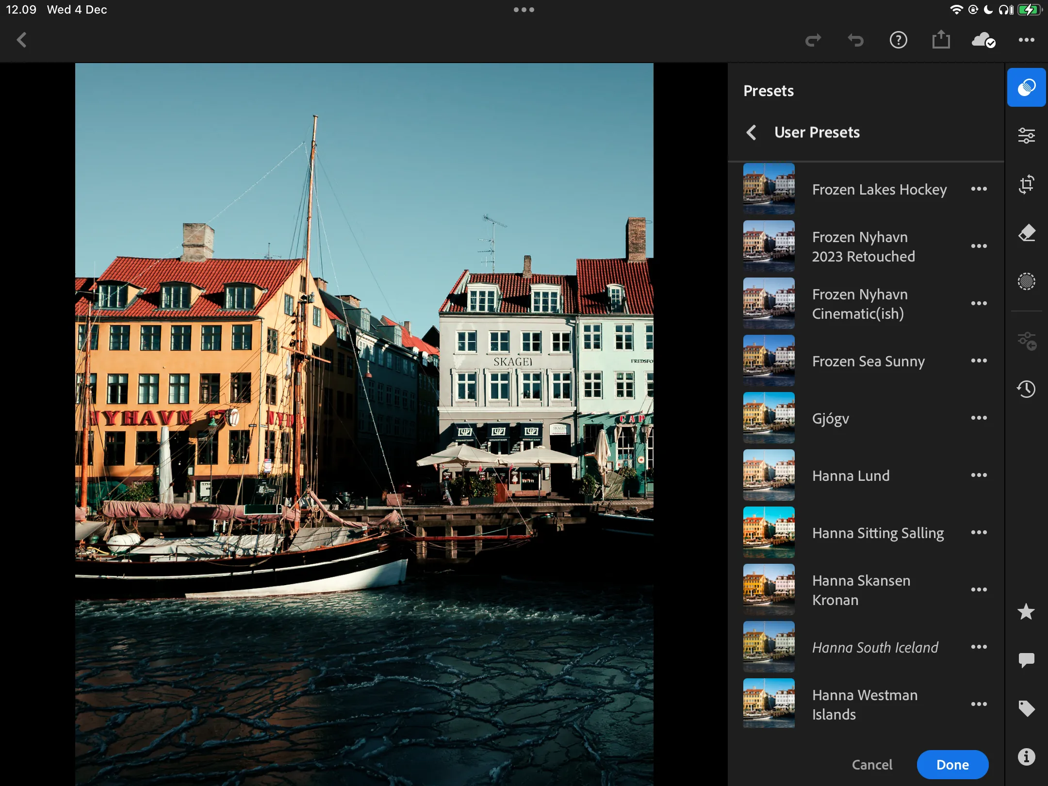 Tùy chọn các bộ lọc (presets) được đề xuất trong Lightroom CC trên iPad