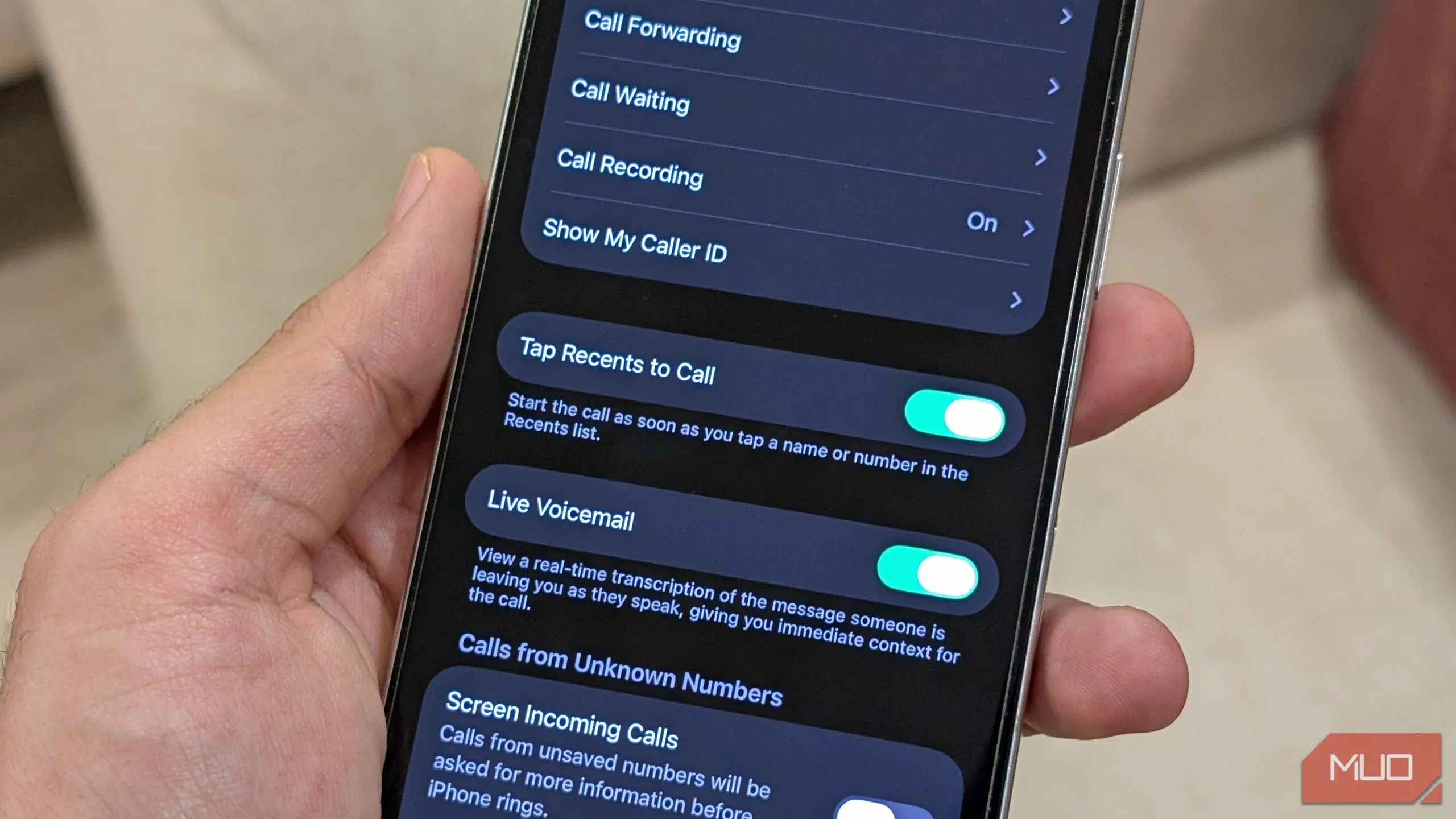 Tùy chọn &quot;Chạm gần đây để gọi&quot; trong cài đặt ứng dụng Điện thoại trên iOS 26