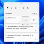 Tùy chọn "Dán dưới dạng văn bản" được đánh dấu trong lịch sử Clipboard Windows 11