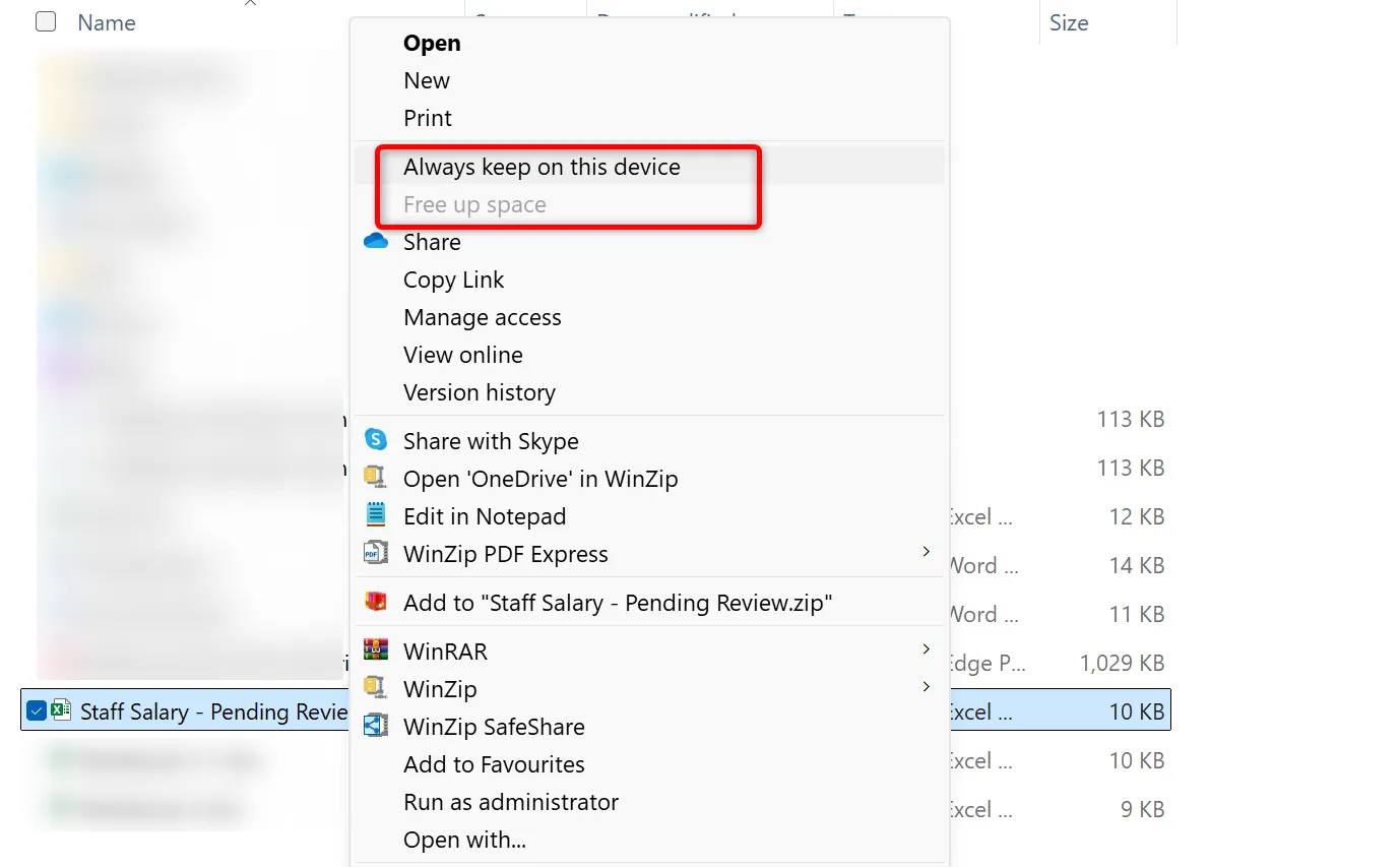 Tùy chọn giải phóng dung lượng hoặc giữ tệp OneDrive trên thiết bị thông qua tính năng Files On-Demand trong File Explorer.