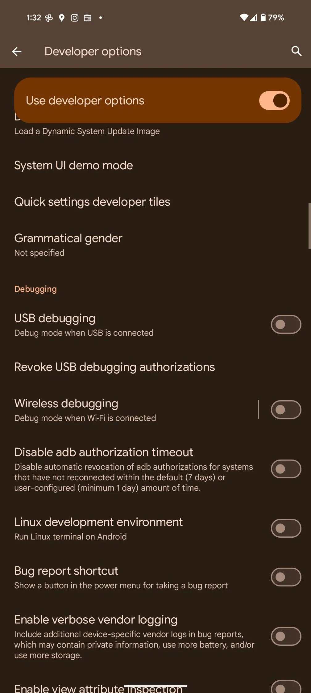 Tùy chọn gỡ lỗi USB trong Developer Options