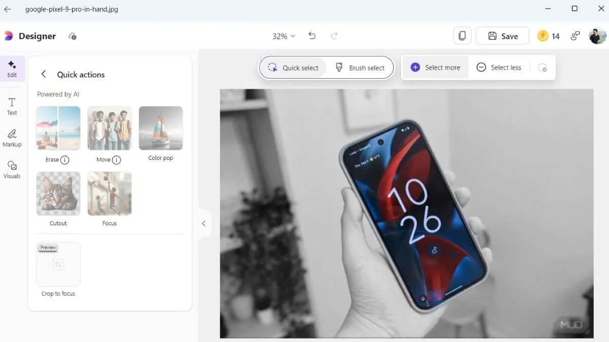 Tùy chọn hiệu ứng Color Pop trong công cụ chỉnh sửa ảnh Microsoft Designer