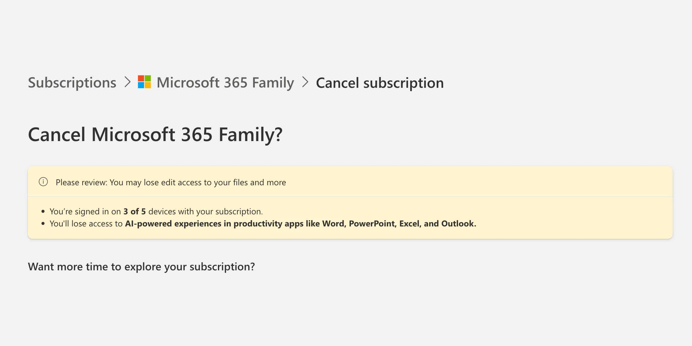 Tùy chọn hủy đăng ký gói Microsoft 365