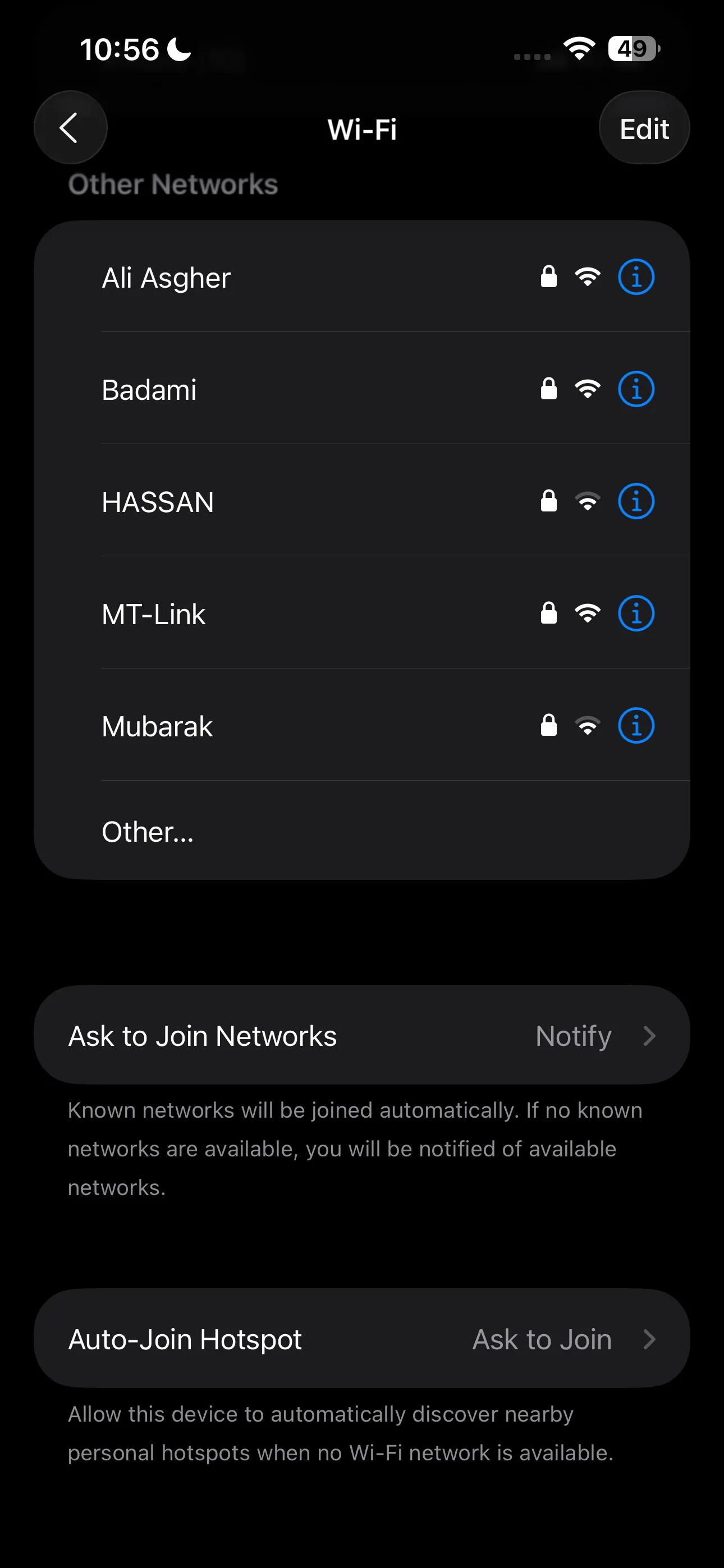 Tùy chọn mạng Wi-Fi trên iOS