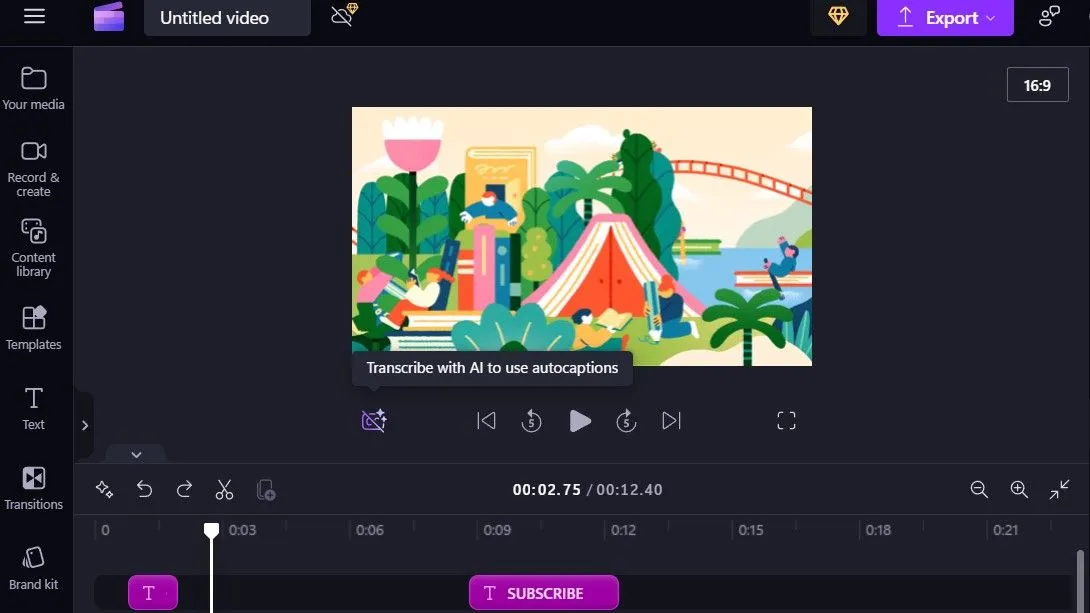 Tùy chọn phụ đề tự động trong Clipchamp