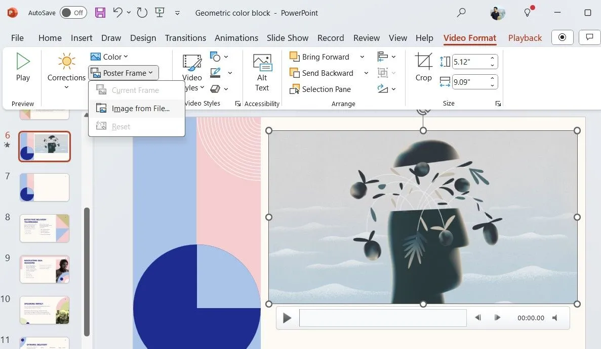 Tùy chọn Poster Frame trong bản trình bày PowerPoint cho phép thay đổi ảnh đại diện video