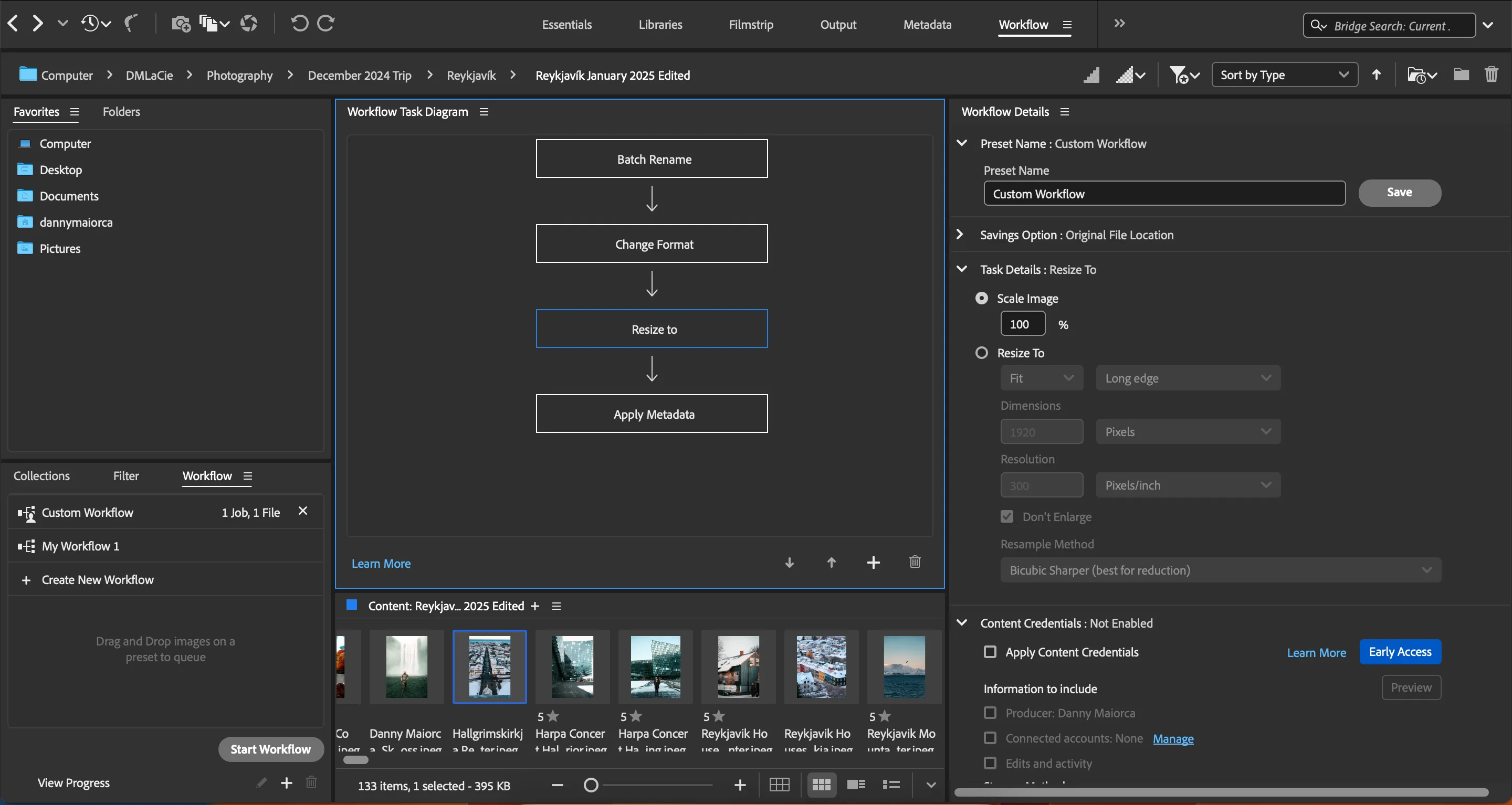 Tùy chọn thay đổi kích thước ảnh trong ứng dụng Adobe Bridge