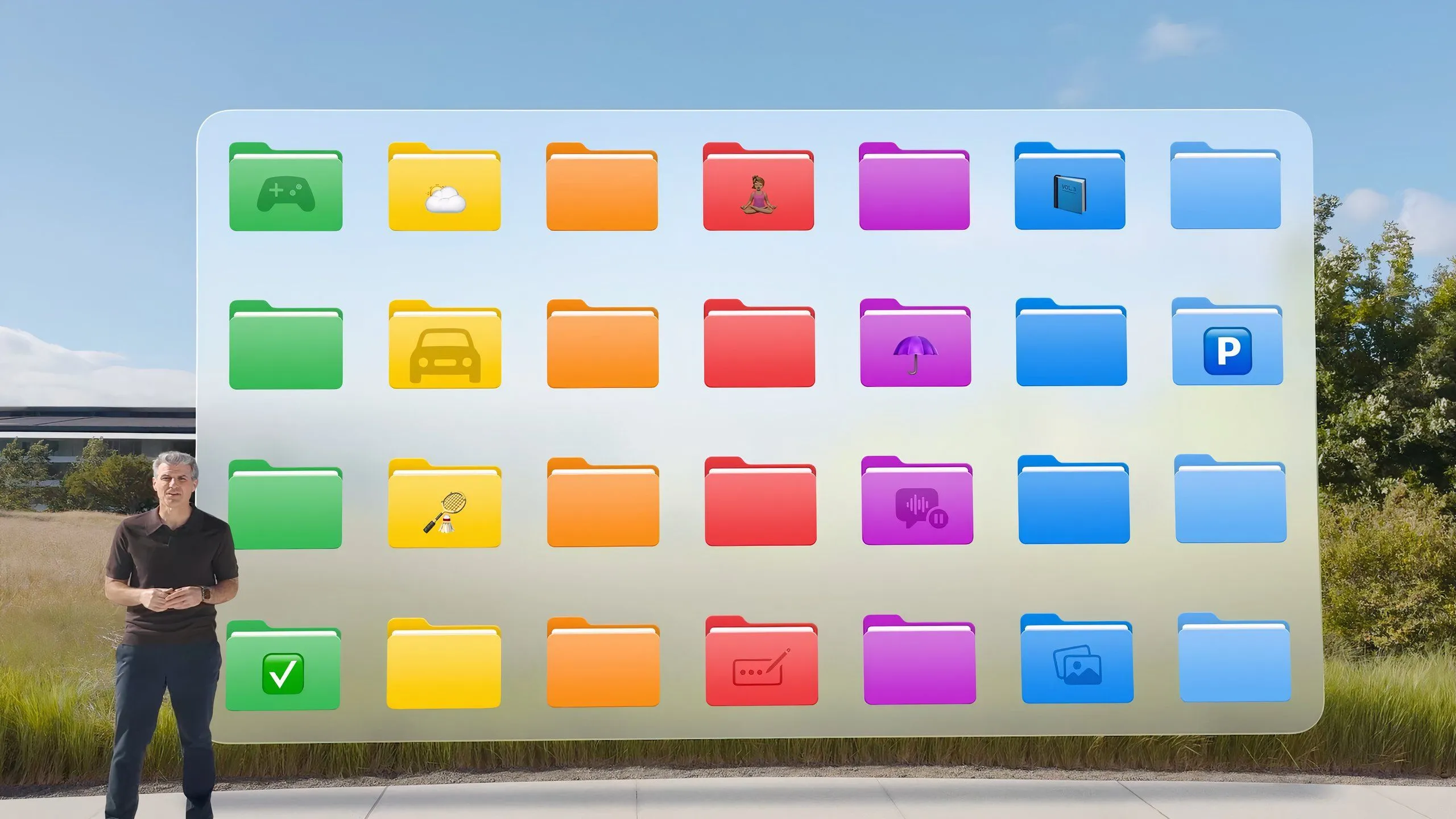 Tùy chọn thư mục có màu sắc mới trong iPadOS 26, hiển thị các thư mục được sắp xếp trong Dock với các biểu tượng màu khác nhau để dễ nhận diện.