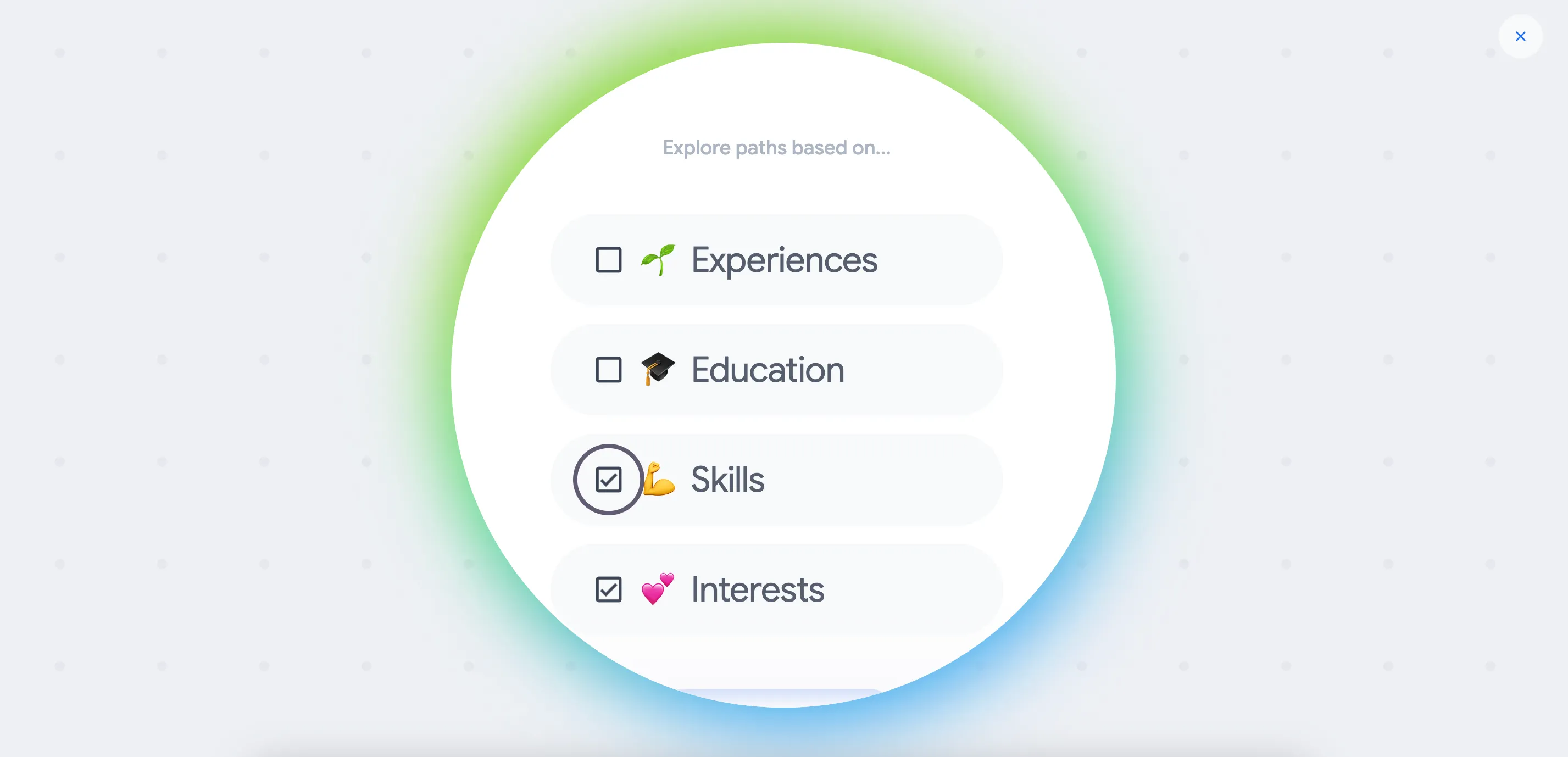 Tùy chọn tinh chỉnh khám phá lộ trình trên Google Career Dreamer