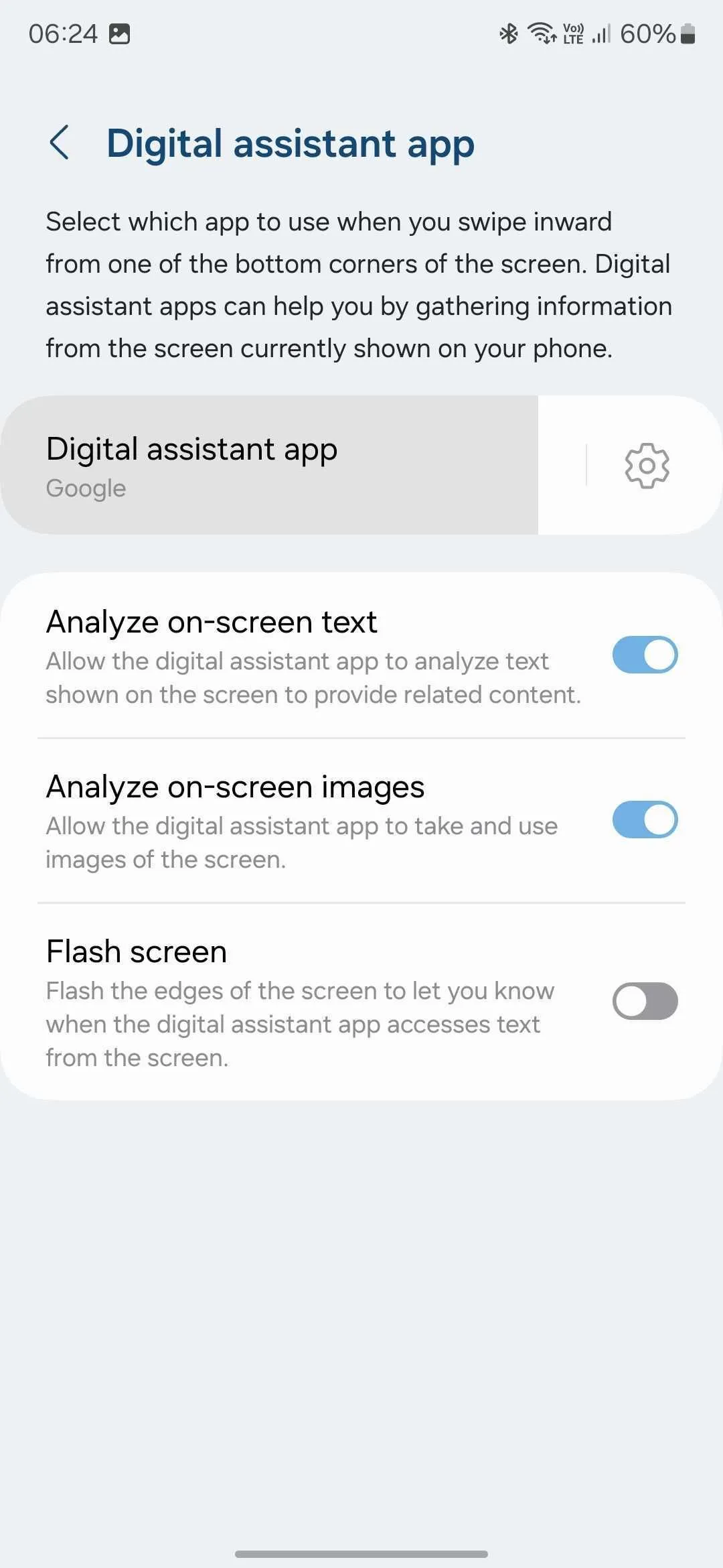 Tùy chọn ứng dụng trợ lý kỹ thuật số mặc định trong cài đặt Android
