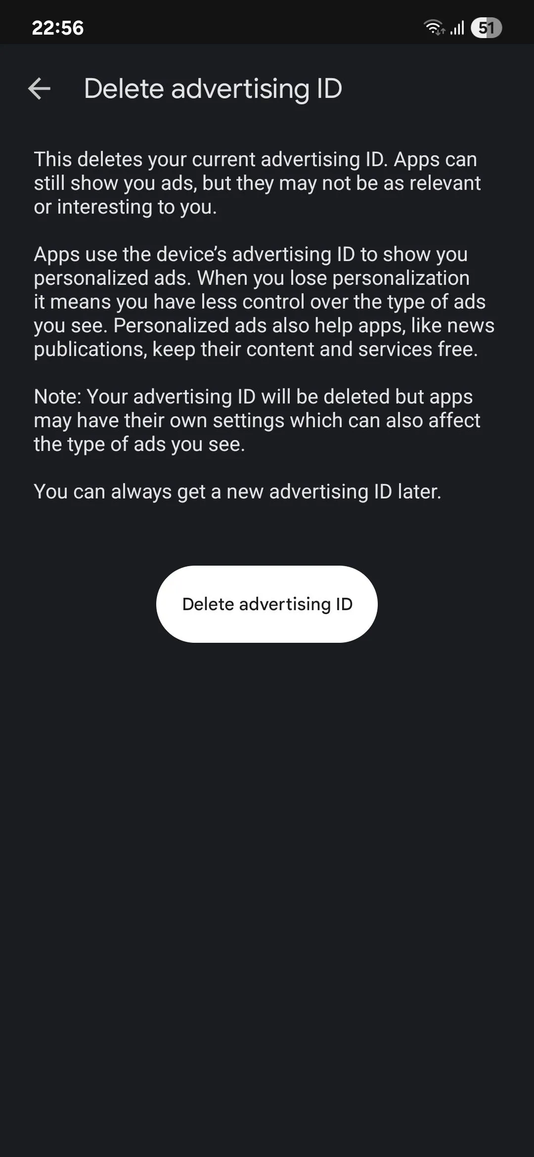 Tùy chọn xóa hoặc đặt lại ID quảng cáo Google trên điện thoại Android