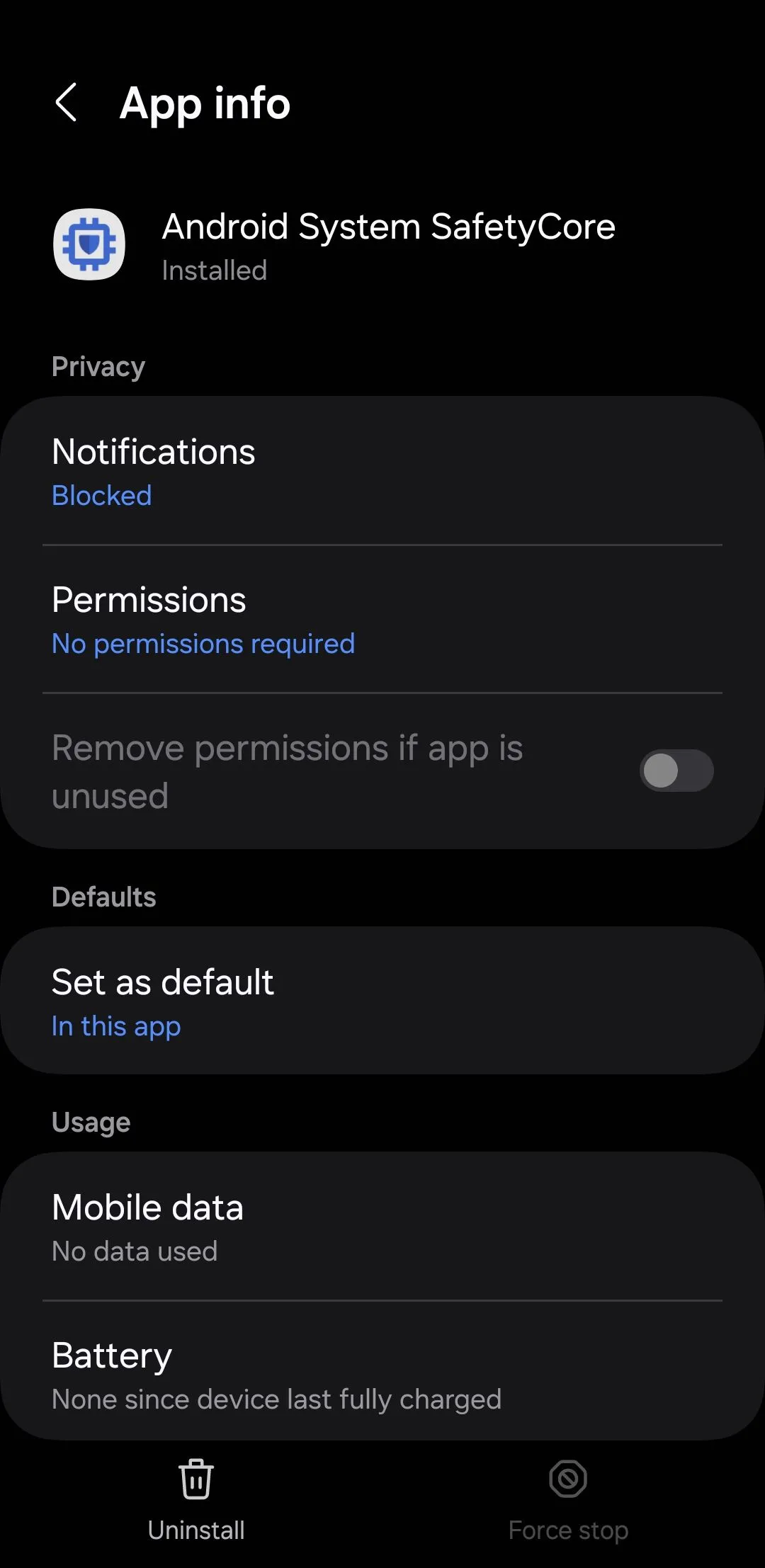 Ứng dụng Android System SafetyCore với tùy chọn gỡ cài đặt