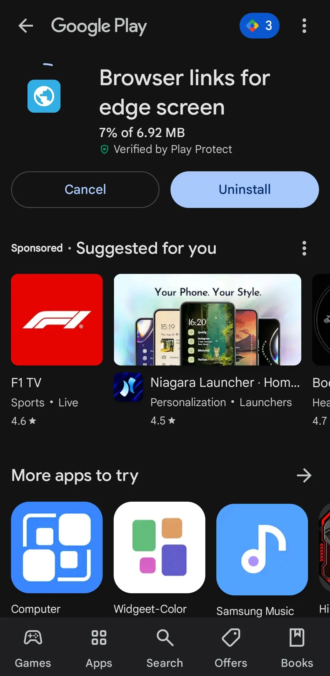 Ứng dụng &quot;Browser links for Edge screen&quot; trên Google Play Store giúp thêm phím tắt website vào Edge Panel.